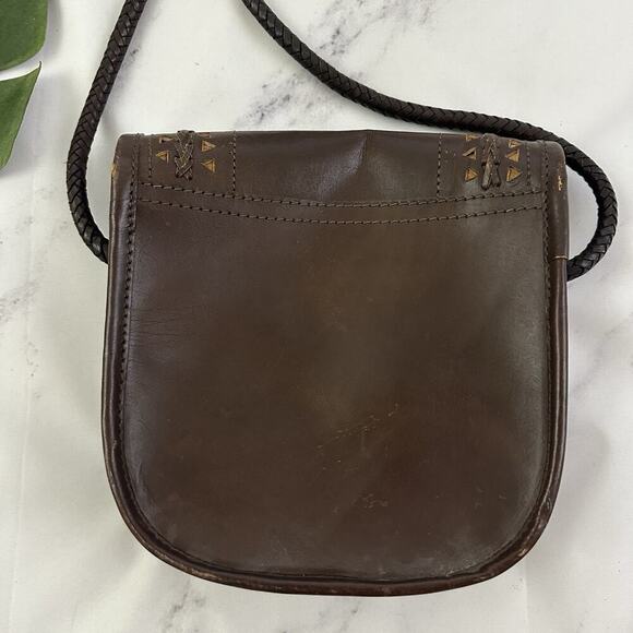 Vintage 90s Leather Cross Body Purse Bag Dark Brown Braided Boho Indie - Picture 5 of 7